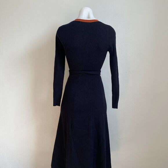 Caara Size Small Cedar Midi Dress Knit A Line Black Orange White Striped Belted - Picture 10 of 12